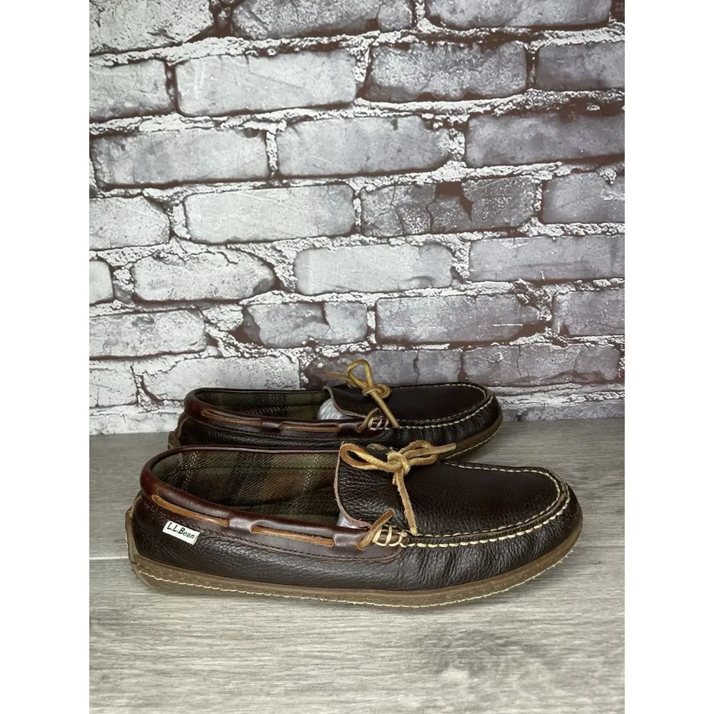 L.L. Bean Pebble Brown Leather Moccasin Slip On Loafers Shoes Men Sz 10M US/43EU - Picture 12 of 16